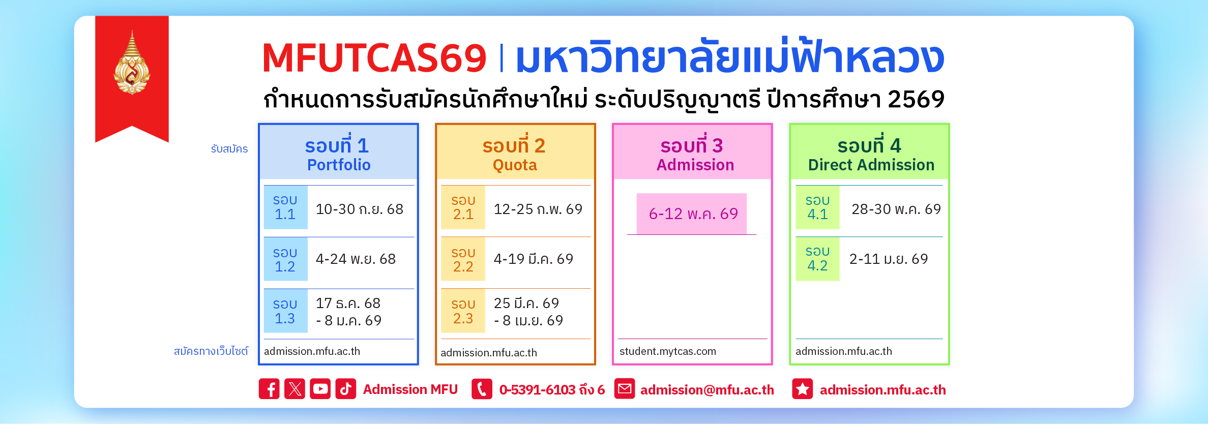 ปฏิทินการรับนักศึกษาใหม่ TCAS69